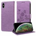 For iPhone X / XS Embossed Butterfly Flowers Leather Phone Case(Purple) - 1