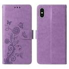 For iPhone X / XS Embossed Butterfly Flowers Leather Phone Case(Purple) - 3