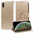 For iPhone X / XS Embossed Butterfly Flowers Leather Phone Case(Gold) - 1