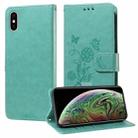 For iPhone X / XS Embossed Butterfly Flowers Leather Phone Case(Green) - 1