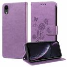 For iPhone XR Embossed Butterfly Flowers Leather Phone Case(Purple) - 1