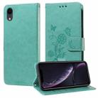 For iPhone XR Embossed Butterfly Flowers Leather Phone Case(Green) - 1