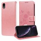 For iPhone XR Embossed Butterfly Flowers Leather Phone Case(Rose Gold) - 1