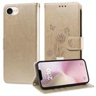 For iPhone 16e Embossed Butterfly Flowers Leather Phone Case(Gold) - 1