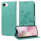For iPhone 16e Embossed Butterfly Flowers Leather Phone Case(Green) - 1