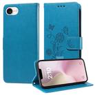 For iPhone 16e Embossed Butterfly Flowers Leather Phone Case(Blue) - 1