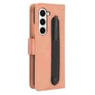 For Samsung Galaxy Z Fold6 with Pen Slot Skin Feel Calf Texture Card Slots Leather Phone Case(Pink) - 3