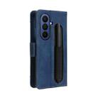 For Samsung Galaxy Z Fold7 with Pen Slot Skin Feel Calf Texture Card Slots Leather Phone Case(Blue) - 3