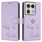 For Motorola Edge 5G Global Smile Embossing RFID Leather Phone Case(Light Purple) - 3