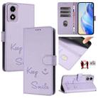 For Motorola Moto E14 Smile Embossing RFID Leather Phone Case(Light Purple) - 1