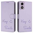 For Motorola Moto E14 Smile Embossing RFID Leather Phone Case(Light Purple) - 3