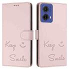 For Motorola Moto G85 Smile Embossing RFID Leather Phone Case(Pink) - 3