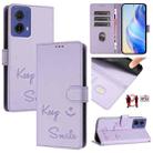 For Motorola Moto G85 Smile Embossing RFID Leather Phone Case(Light Purple) - 1