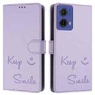 For Motorola Moto G85 Smile Embossing RFID Leather Phone Case(Light Purple) - 3