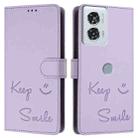 For Motorola Edge 50 Fusion Smile Embossing RFID Leather Phone Case(Light Purple) - 3