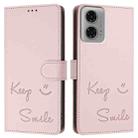 For Motorola Moto G24 4G Global Smile Embossing RFID Leather Phone Case(Pink) - 3
