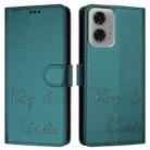 For Motorola Moto G24 4G Global Smile Embossing RFID Leather Phone Case(Peacock Green) - 3