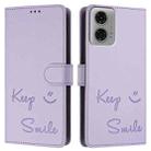 For Motorola Moto G24 4G Global Smile Embossing RFID Leather Phone Case(Light Purple) - 3