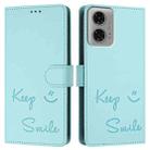 For Motorola Moto G04 4G Global Smile Embossing RFID Leather Phone Case(Mint Green) - 3