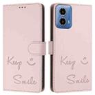 For Motorola Moto G34 Global Smile Embossing RFID Leather Phone Case(Pink) - 3