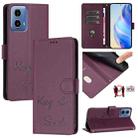 For Motorola Moto G34 Global Smile Embossing RFID Leather Phone Case(Violet) - 1