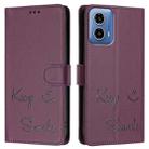 For Motorola Moto G34 Global Smile Embossing RFID Leather Phone Case(Violet) - 3