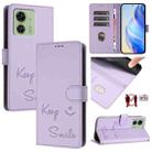 For Motorola Edge 2023 North US Version Smile Embossing RFID Leather Phone Case(Light Purple) - 1