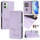 For Motorola Moto G54 Brazil Version Smile Embossing RFID Leather Phone Case(Light Purple) - 1