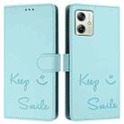 For Motorola Moto G14 4G Smile Embossing RFID Leather Phone Case(Mint Green) - 3