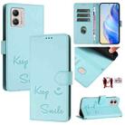 For Motorola Moto G53 5G/G13 4G/G23 4G Smile Embossing RFID Leather Phone Case(Mint Green) - 1