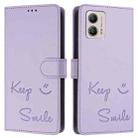 For Motorola Moto G53 5G/G13 4G/G23 4G Smile Embossing RFID Leather Phone Case(Light Purple) - 3