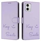 For Motorola Moto G73 5G Smile Embossing RFID Leather Phone Case(Light Purple) - 3