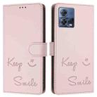 For Motorola Moto G72 Smile Embossing RFID Leather Phone Case(Pink) - 3