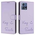 For Motorola Moto G72 Smile Embossing RFID Leather Phone Case(Light Purple) - 3