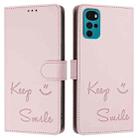 For Motorola Moto E22s 4G Global Smile Embossing RFID Leather Phone Case(Pink) - 3