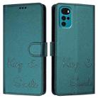 For Motorola Moto E22s 4G Global Smile Embossing RFID Leather Phone Case(Peacock Green) - 3