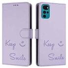 For Motorola Moto E22s 4G Global Smile Embossing RFID Leather Phone Case(Light Purple) - 3