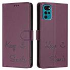 For Motorola Moto E22s 4G Global Smile Embossing RFID Leather Phone Case(Violet) - 3