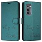 For Motorola Edge 2022 Smile Embossing RFID Leather Phone Case(Peacock Green) - 3