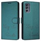 For Motorola Moto G62 5G India Smile Embossing RFID Leather Phone Case(Peacock Green) - 3