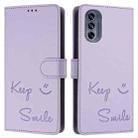 For Motorola Moto G62 5G India Smile Embossing RFID Leather Phone Case(Light Purple) - 3