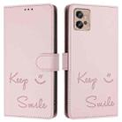 For Motorola Moto G32 Smile Embossing RFID Leather Phone Case(Pink) - 3