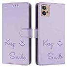 For Motorola Moto G32 Smile Embossing RFID Leather Phone Case(Light Purple) - 3