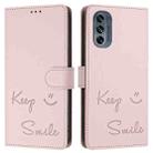 For Motorola Moto G62 5G Global Smile Embossing RFID Leather Phone Case(Pink) - 3