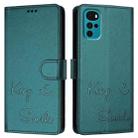 For Motorola Moto G22 4G/E32s Smile Embossing RFID Leather Phone Case(Peacock Green) - 3