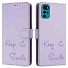 For Motorola Moto G22 4G/E32s Smile Embossing RFID Leather Phone Case(Light Purple) - 3