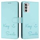 For Motorola Moto G52 4G/G82 5G/G71s 5G Smile Embossing RFID Leather Phone Case(Mint Green) - 3