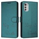 For Motorola Moto E32 4G Global Smile Embossing RFID Leather Phone Case(Peacock Green) - 3