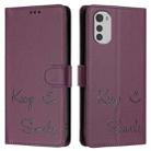 For Motorola Moto E32 4G Global Smile Embossing RFID Leather Phone Case(Violet) - 3