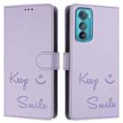 For Motorola Edge 30 Smile Embossing RFID Leather Phone Case(Light Purple) - 3